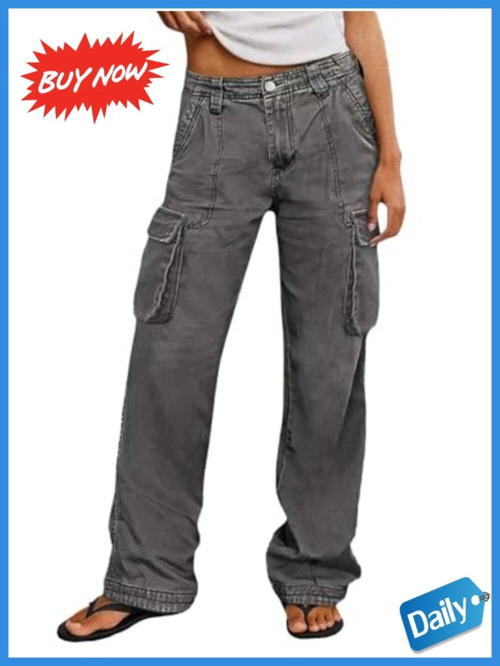 Straight Leg Cargo Pants Mid Rise Cotton Spandex Casual